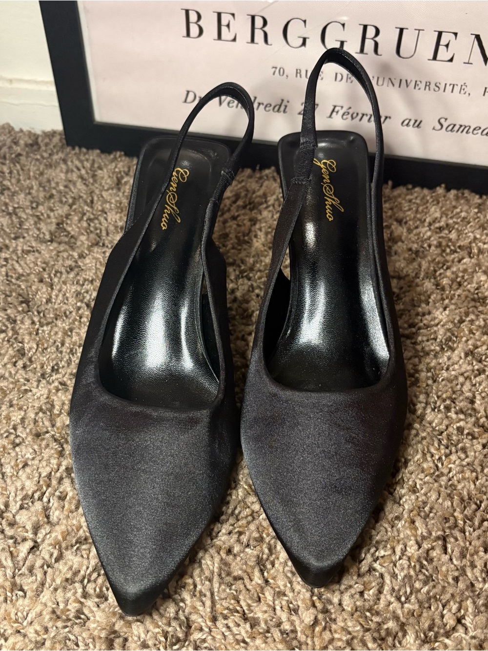 Black Satin Pointed Toe Slingback Heels – Women’s 9.5